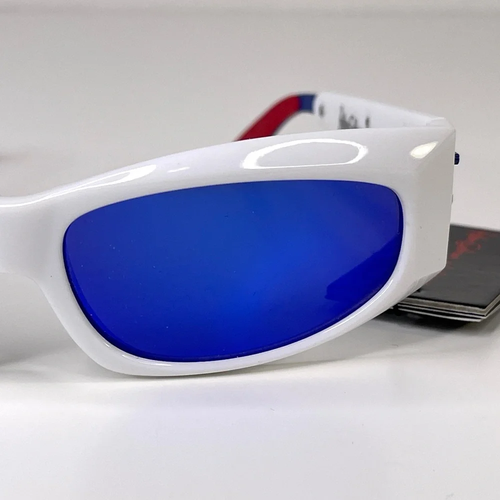 LE SPECS Adam Selman The Edge Sunglasses NEW White WIth Blue Mirror Lenses